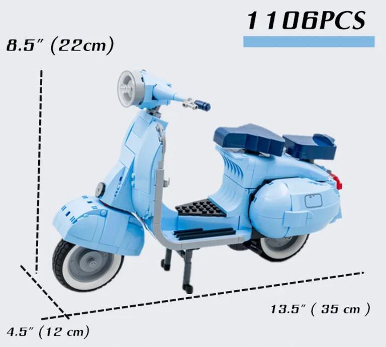 Klocki skuter VESPA 125 Piaggio rzymskie wakacje 1106-klocków kask bukiet Biz-Technic (16)