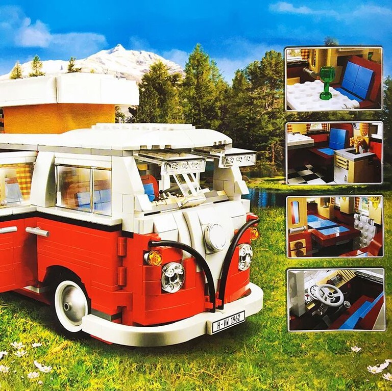 Klocki VOLKSWAGEN VW CAMPER VAN OGÓREK T1 czerwony 1334-klocki 30cm zamiennik TECHNIC (3)