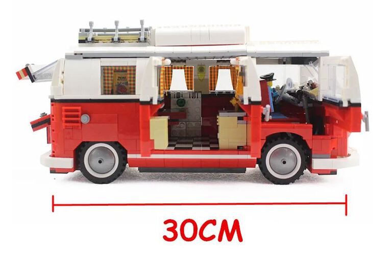 Klocki VOLKSWAGEN VW CAMPER VAN OGÓREK T1 czerwony 1334-klocki 30cm zamiennik TECHNIC (8)