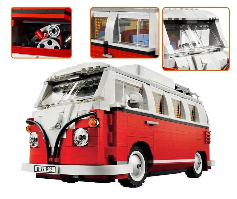 Klocki VOLKSWAGEN VW CAMPER VAN OGÓREK T1 czerwony 1334-klocki 30cm zamiennik TECHNIC (10)