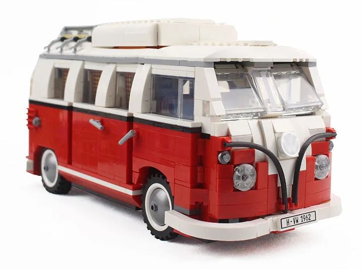 Klocki VOLKSWAGEN VW CAMPER VAN OGÓREK T1 czerwony 1334-klocki 30cm zamiennik TECHNIC (11)