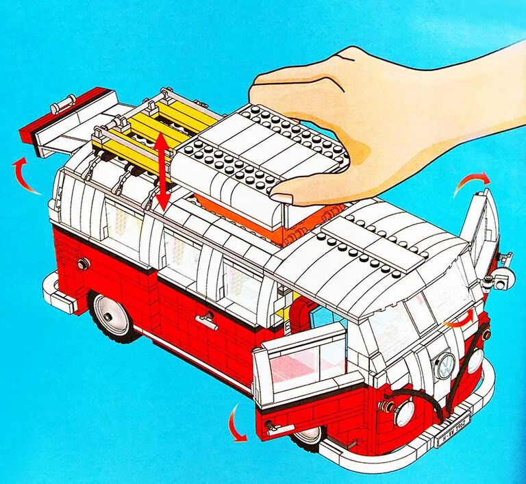 Klocki VOLKSWAGEN VW CAMPER VAN OGÓREK T1 czerwony 1334-klocki 30cm zamiennik TECHNIC (16)