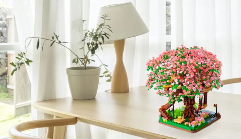 Klocki mini BONSAI japońskie drzewko SAKURA KWIAT CZEREŚNI Domek na drzewie 2028-klocków  (2)