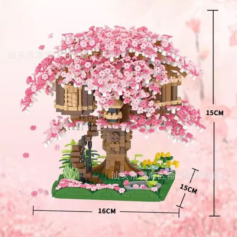 Klocki mini BONSAI japońskie drzewko SAKURA KWIAT CZEREŚNI Domek na drzewie 2028-klocków  (7)