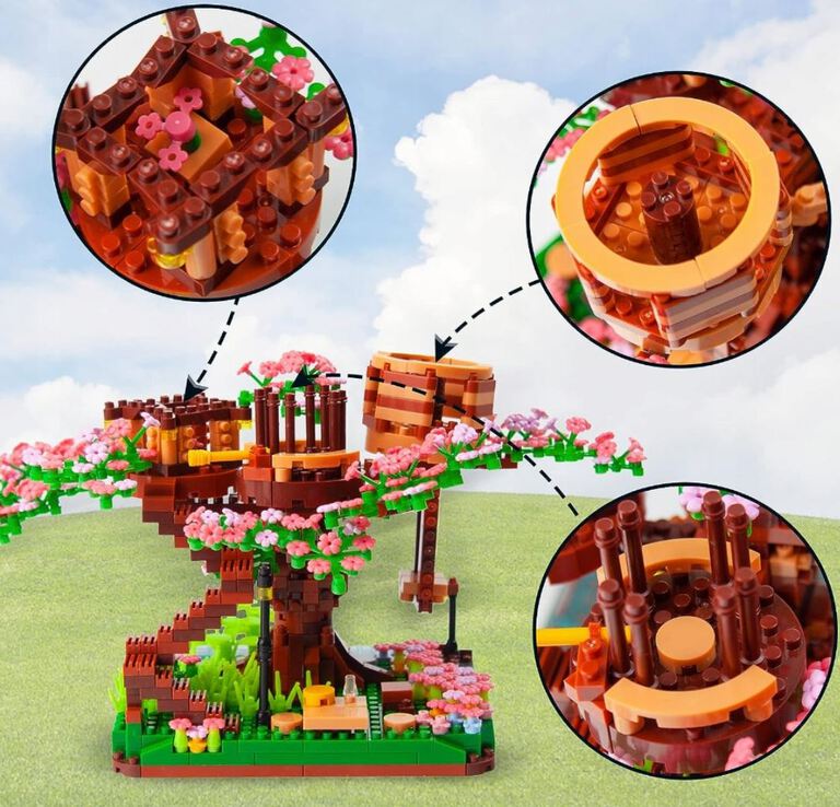 Klocki mini BONSAI japońskie drzewko SAKURA KWIAT CZEREŚNI Domek na drzewie 2028-klocków  (9)