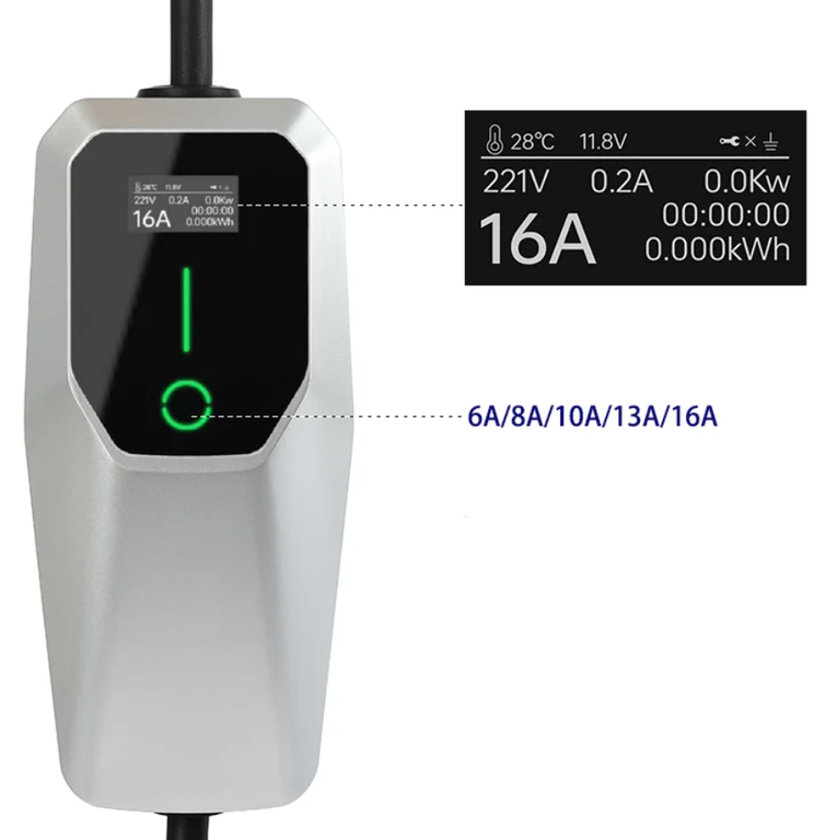 ładowarka przenośna podróżna auta elektrycznego EV 3,7kW 16A typ-2 wyświetlacz prosta obsługa (2)