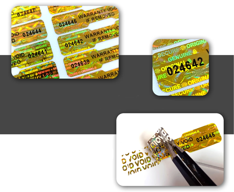Plomby gwarancyjne z numerem seryjnym stickery 495 szt. 50x10mm holograficzne złote samoprzylepne naklejki (4)