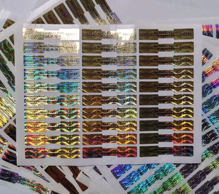 Plomby gwarancyjne z numerem seryjnym stickery 495 szt. 50x10mm holograficzne złote samoprzylepne naklejki (6)