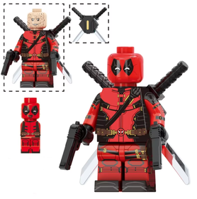 Klocki figurka ludzik DEADPOOL i MINI Deadpool 2-główki miecze pistolety podstawka