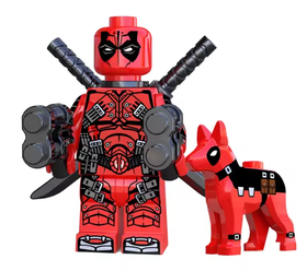 Klocki figurka ludzik DEADPOOL + dogpool AVENGERS Marvel 2-miecze 2-pistolety podstawka