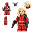 Klocki figurka ludzik LADY-DEADPOOL + mini Deadpool 2-główki 2-miecze 2-pistolety pas blond podstawka (5)