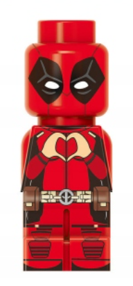 Klocki figurka ludzik LADY-DEADPOOL + mini Deadpool 2-główki 2-miecze 2-pistolety pas blond podstawka (3)