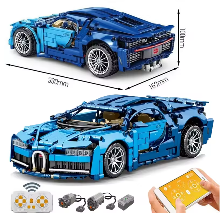 Klocki sterowany supercar Bugatti Chiron 1388-klocków 2-silniki pilot 33cm (1)