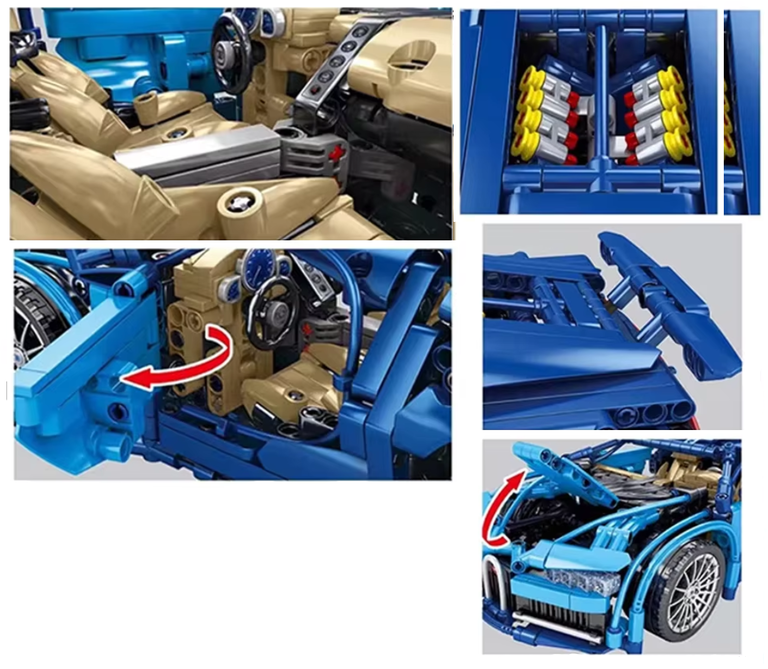 Klocki sterowany supercar Bugatti Chiron 1388-klocków 2-silniki pilot 33cm (12)