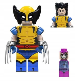 Klocki figurka ludzik WOLVERINE LOGAN + mini SENTINEL dwustronna-główka pazury chełm podstawka
