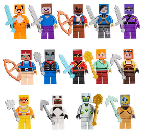 Klocki figurki ludzik MineCraft 14-figurek megazestaw miecze łuki maczugi