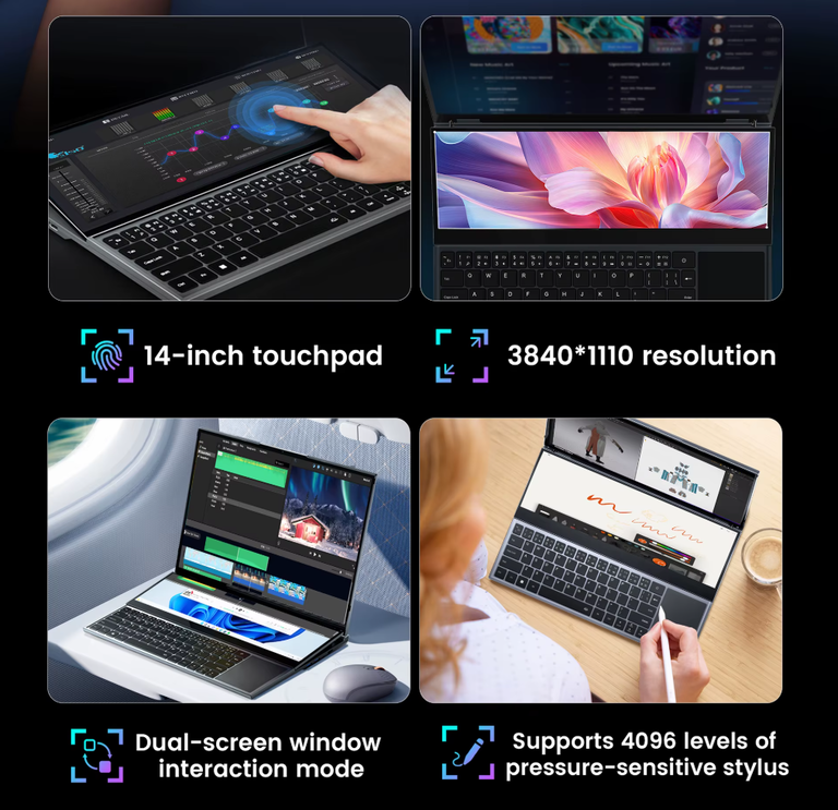 laptop N-one 16+14 cali podwójny ekran FHD 4K Intel 16GB/1TB win-11pro dotyk (5)