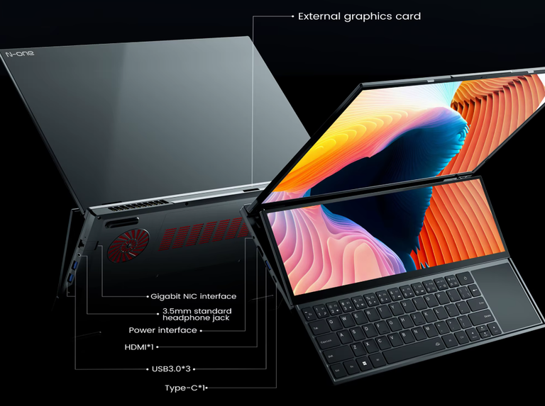 laptop N-one 16+14 cali podwójny ekran FHD 4K Intel 16GB/1TB win-11pro dotyk (12)