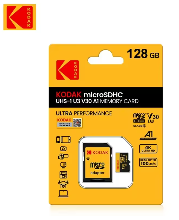 Karta pamięci Kodak micro SDXC 128GB 4K U3 A1 C10 V30 100Mb/s (1)