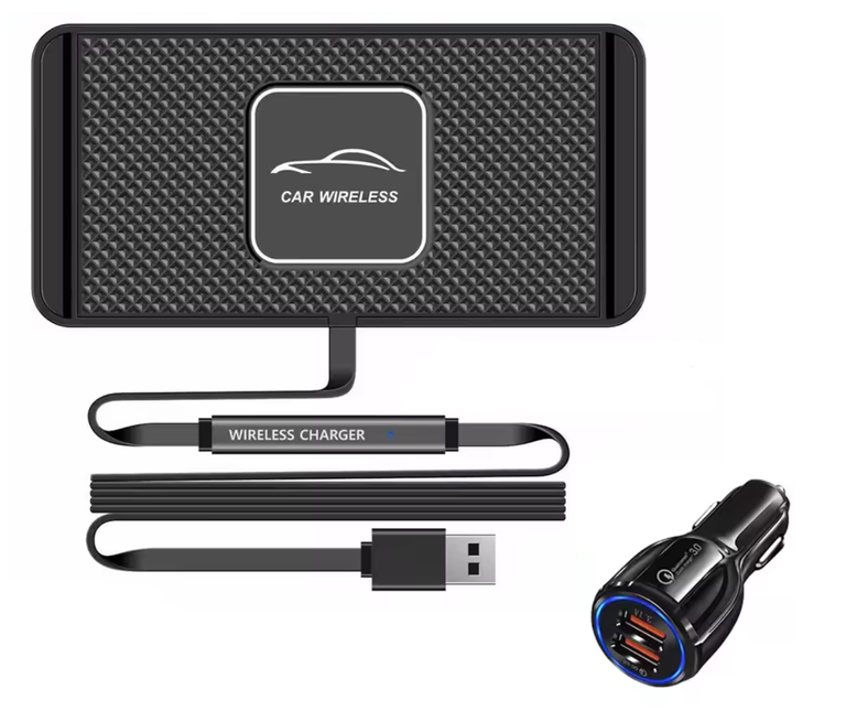 Ładowarka indukcyjna samochodowa USB z szybkim ładowaniem QC3.0 + wtyk zapalniczki 